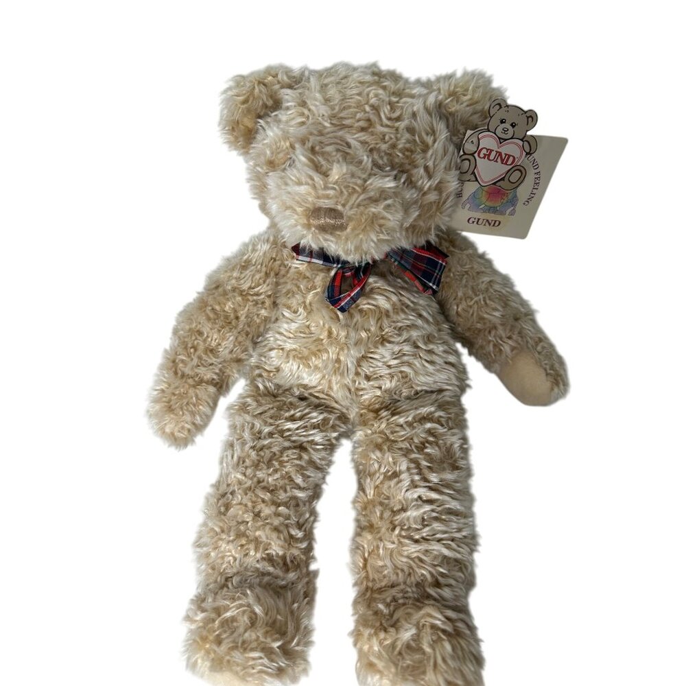 Gund Wuzzy 2085 Plush Teddy Bear With Plaid Bow 10" Stuffed Animal Collectible